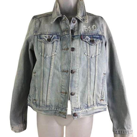 Levi’s Distressed & Embroidered Denim Jean Jacket - Picture 2 of 10